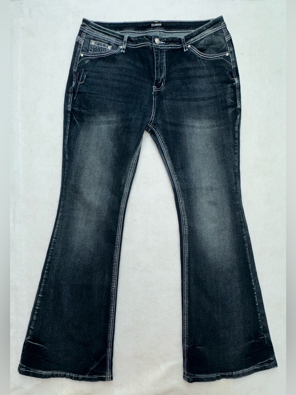 Flamingo Contrast Stitching Cactus Accent Jeans Dark Wash Size 12